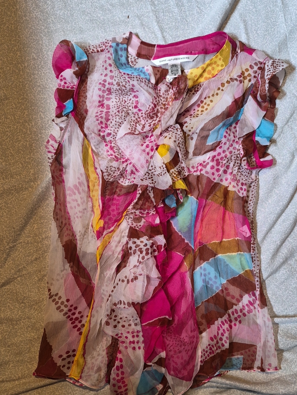 Diane von Furstenberg Pink Multi-Color Ruffle Chiffon Dress